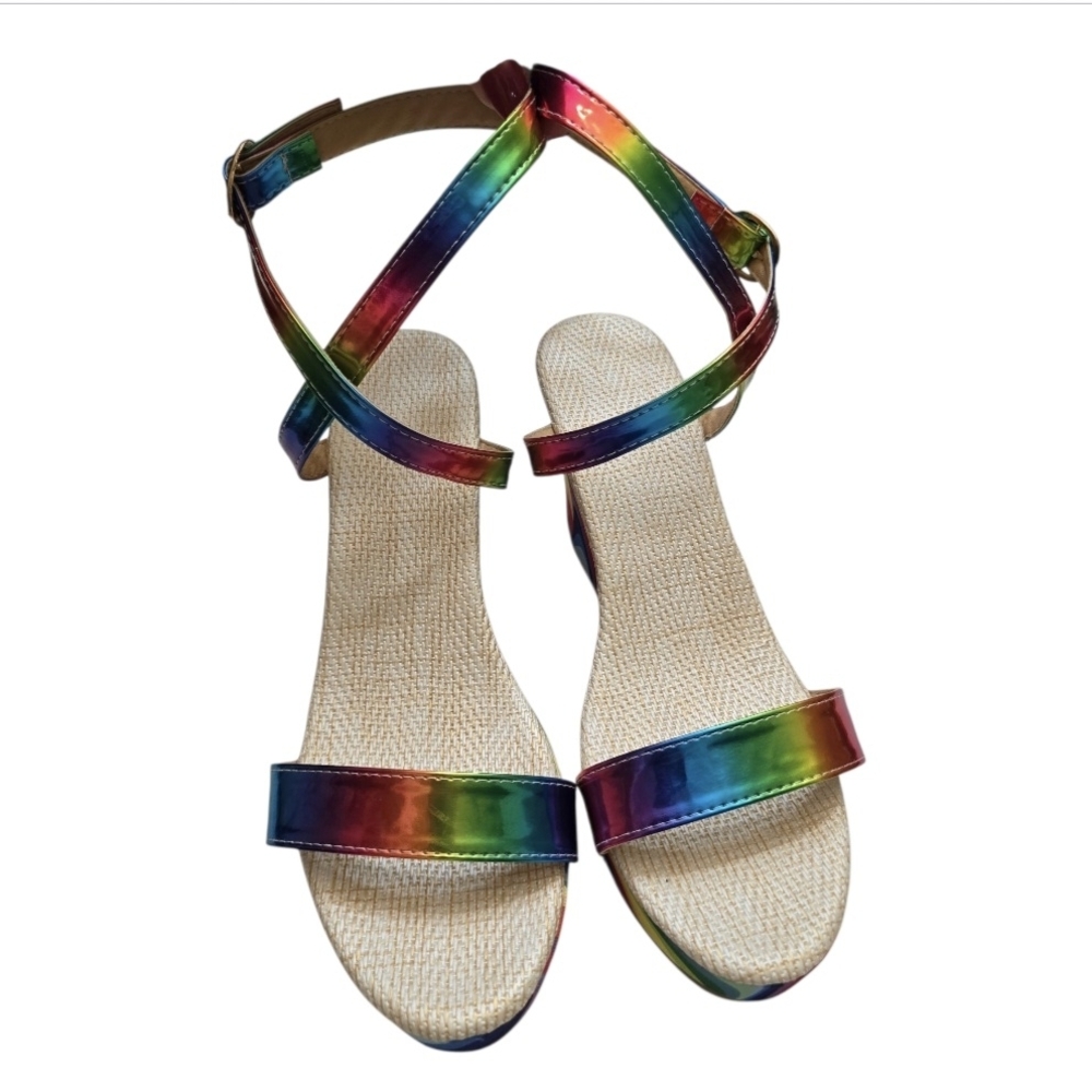 Colorful Strappy Wedge Sandals - Picture 2 of 12